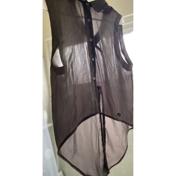 RVCA Gray Satiny Poly Blouse Keyhole Under Back Collar, Shirt Tails, Size XS/S - Picture 7 of 11